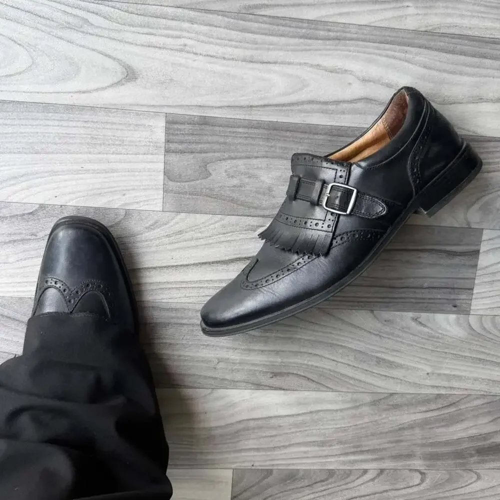 Vionic Black Leather Kiltie Monk Strap Oxford Dress Shoes